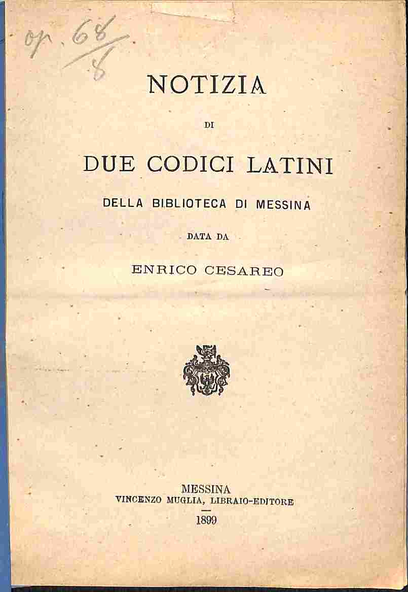 Notizia di due codici latini della Biblioteca di Messina